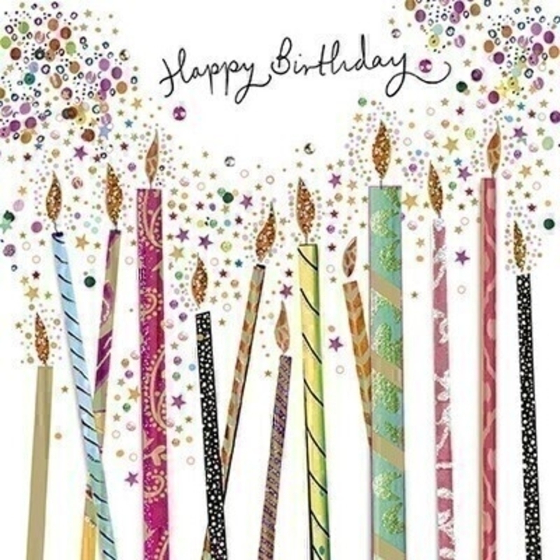 This Birthday greetings card from Paper Rose is decorated with colourful large birthday candles two of which are 3D with Happy Birthday written on the front. The card is perfect to send to someone celebrating a birthday and it has Make a Wish! written on the inside. Comes complete with a purple envelope.
